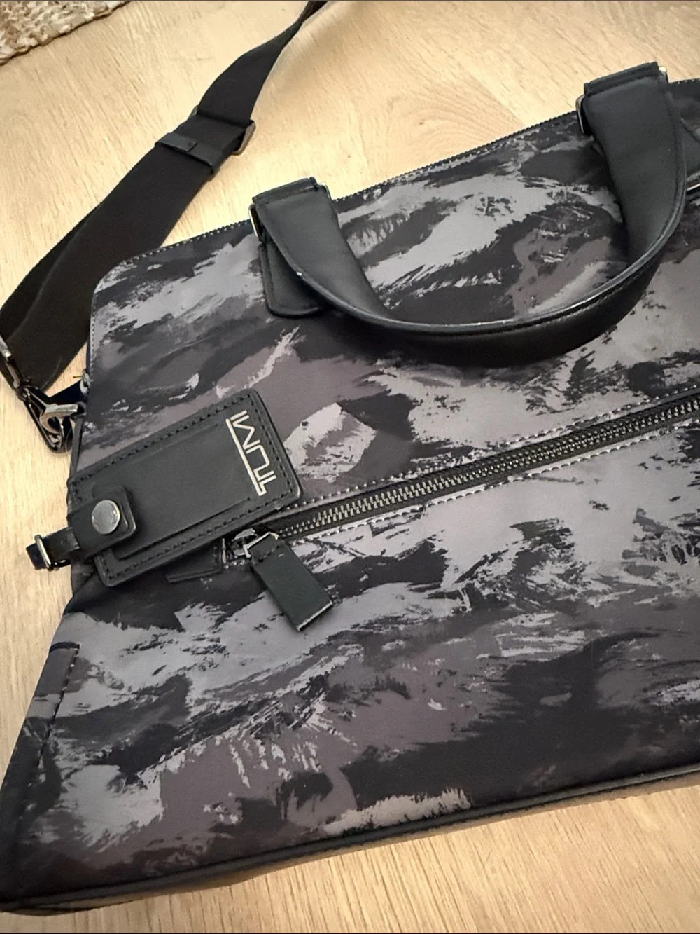 Tumi Men's Black and Gray Patterned Laptop Messenger Bag